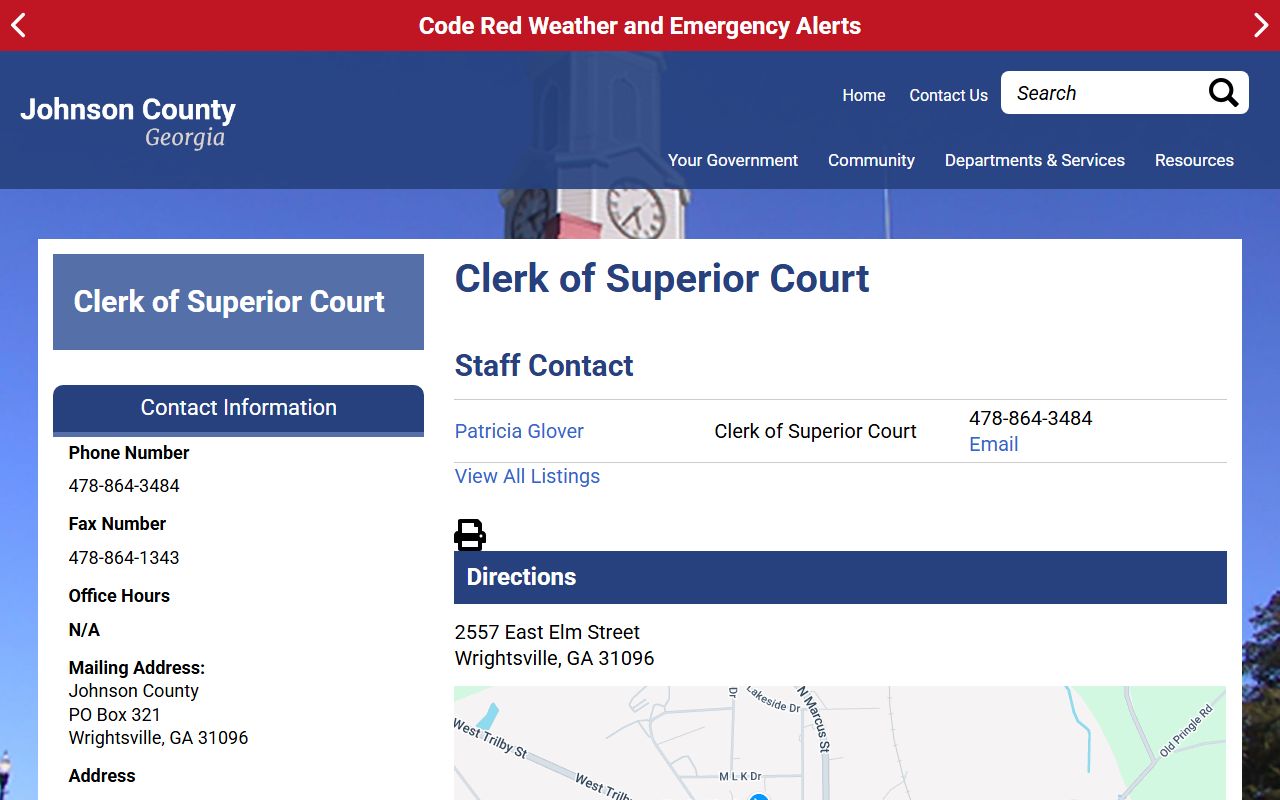 Johnson County Clerk of Superior Court official contact page