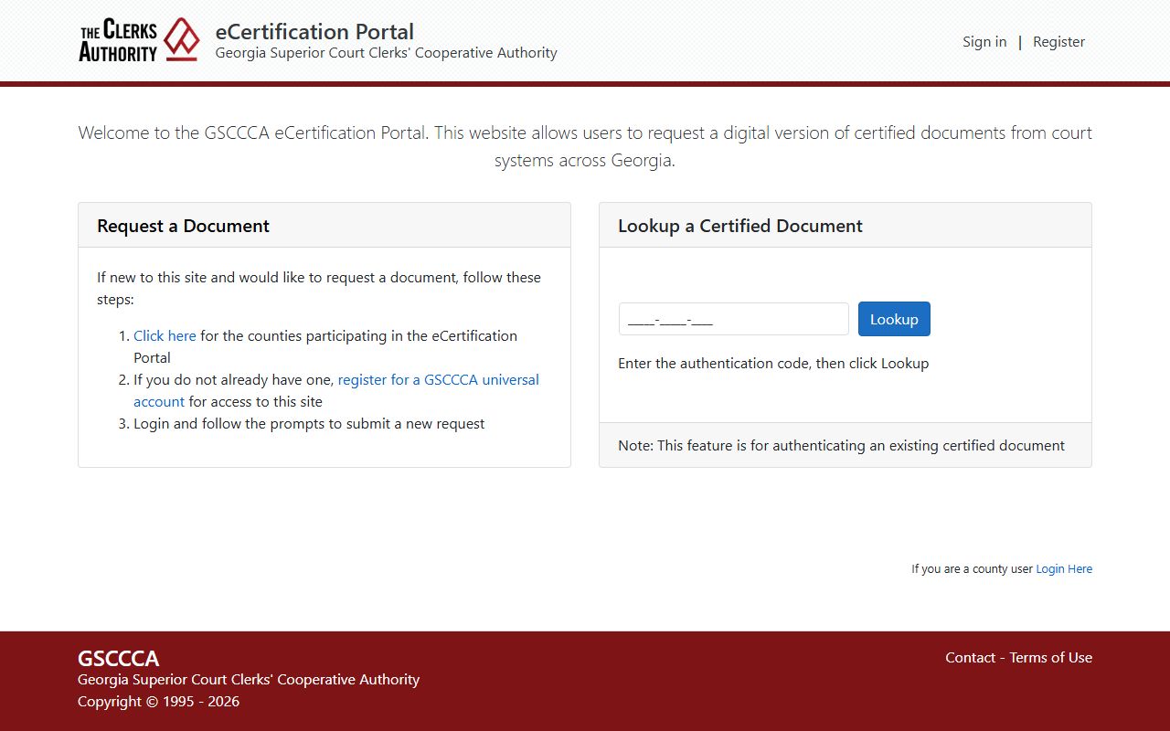 Johnson County court records GSCCCA eCertification portal