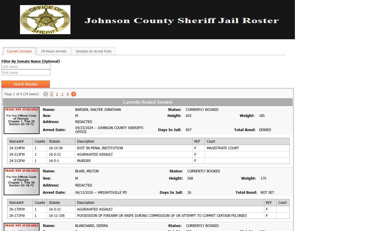 Johnson County inmate records current inmate roster