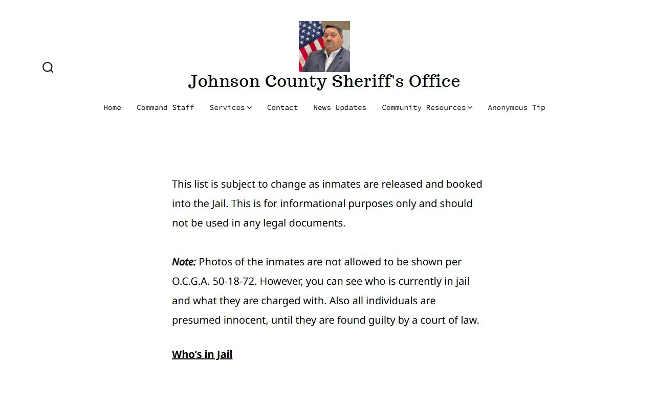 Johnson County inmate records sheriff current inmates landing page