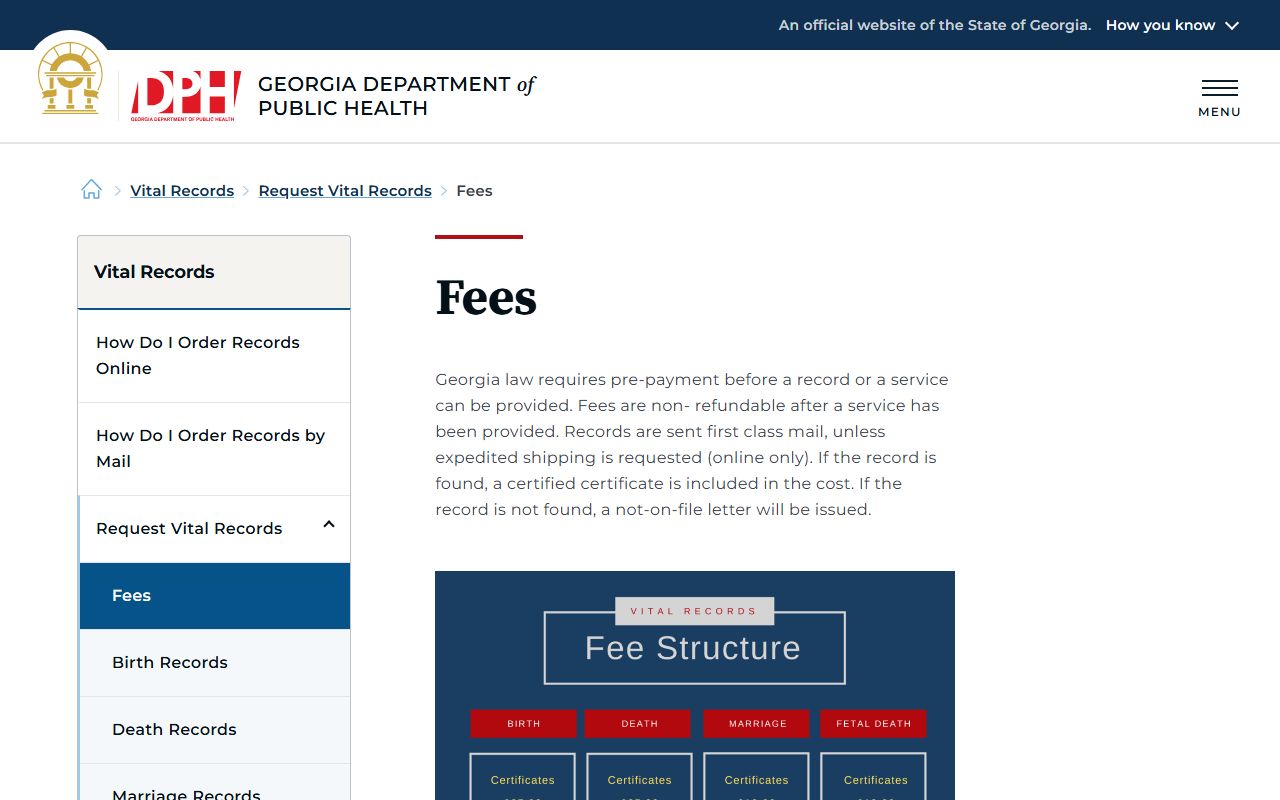 Johnson County probate records Georgia DPH vital records fee page